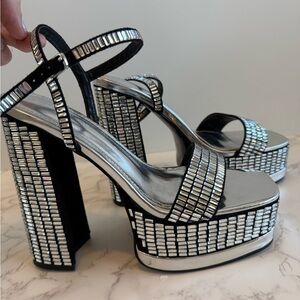 NEW Silver mirrored Azalea Wang Catriona platform sandals heels 7.5 7 1/2